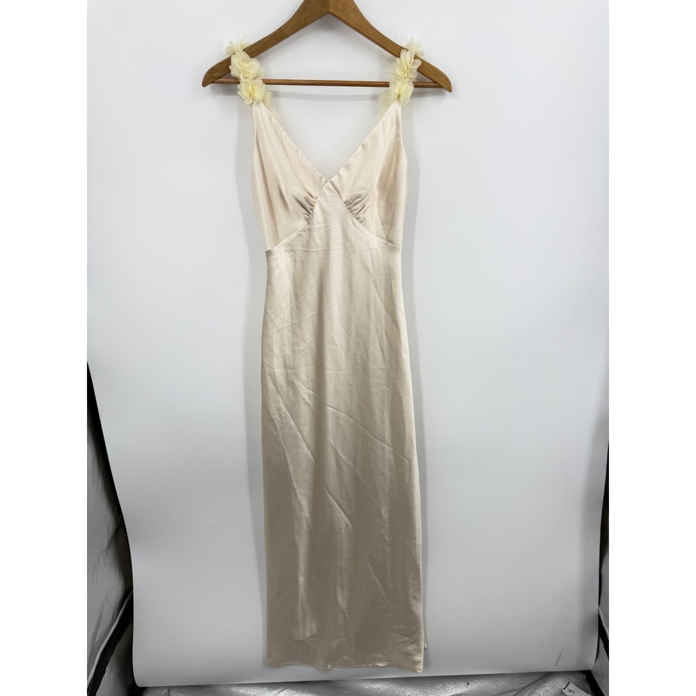 PHICIA Floral Strap Satin Slip Dress Women S Champagne Cream Maxi Minimalist